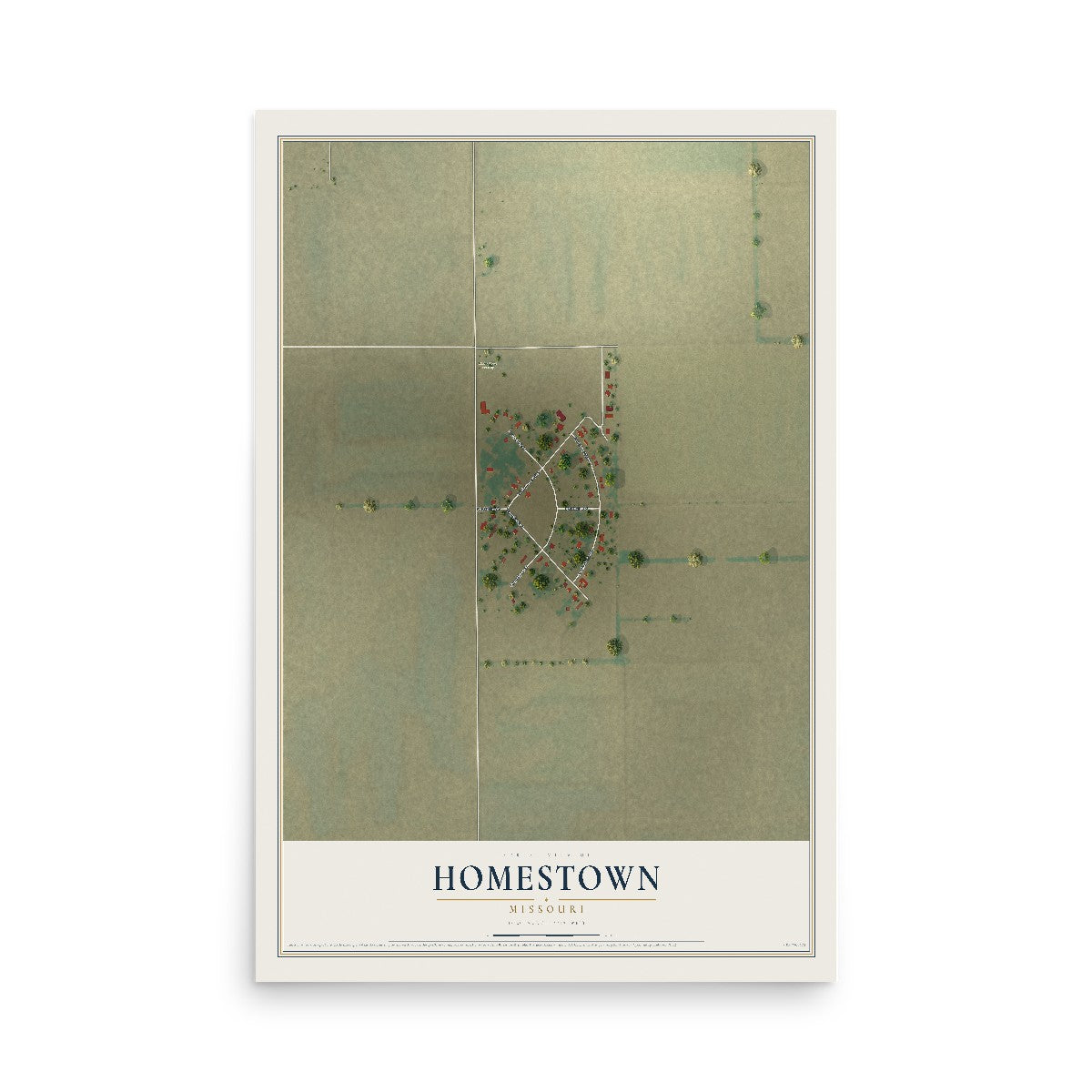 Map of Homestown, Missouri, 12 x 18 inch unframed archival matte print