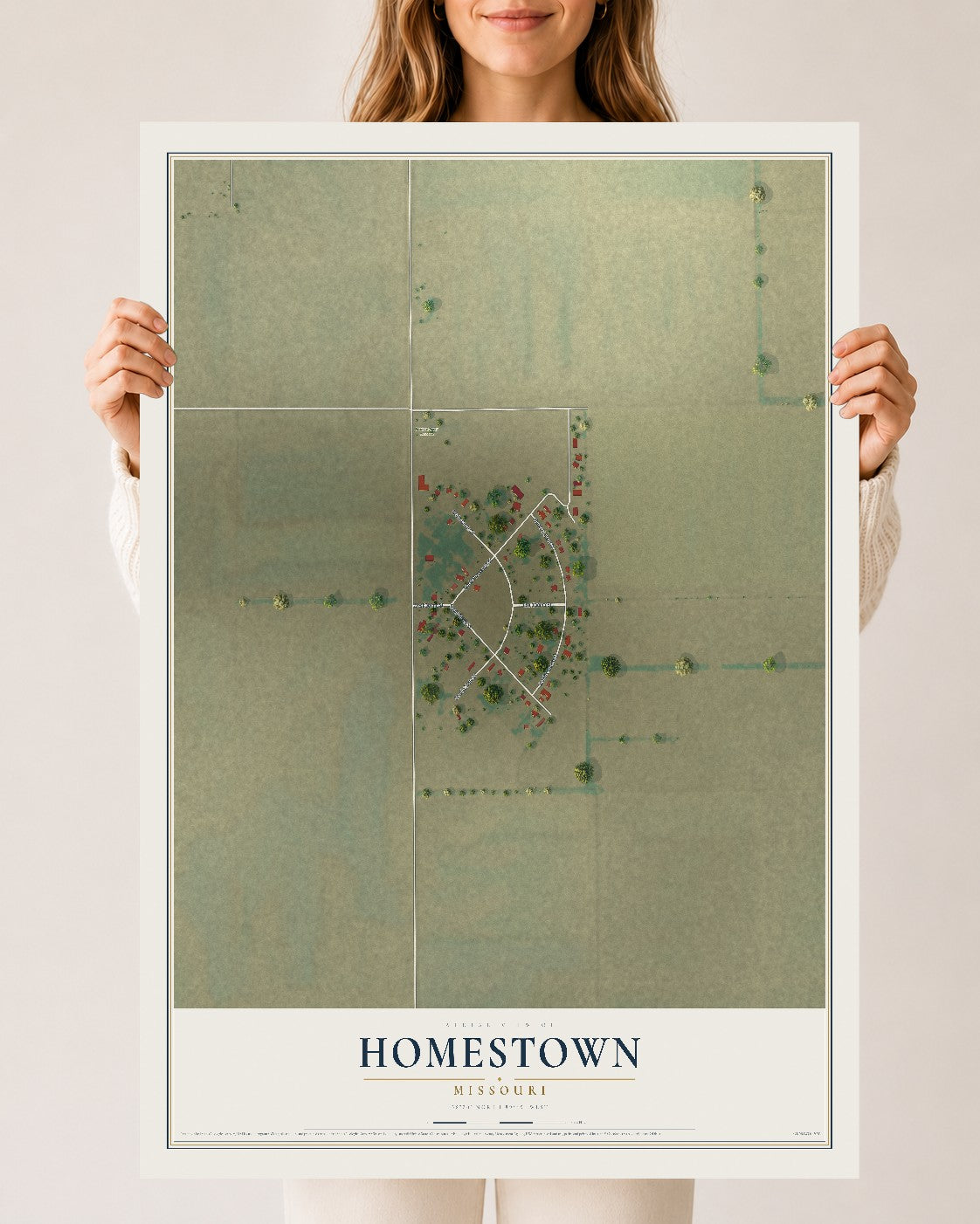 Map of Homestown, Missouri, 24 x 36 inch unframed archival matte print