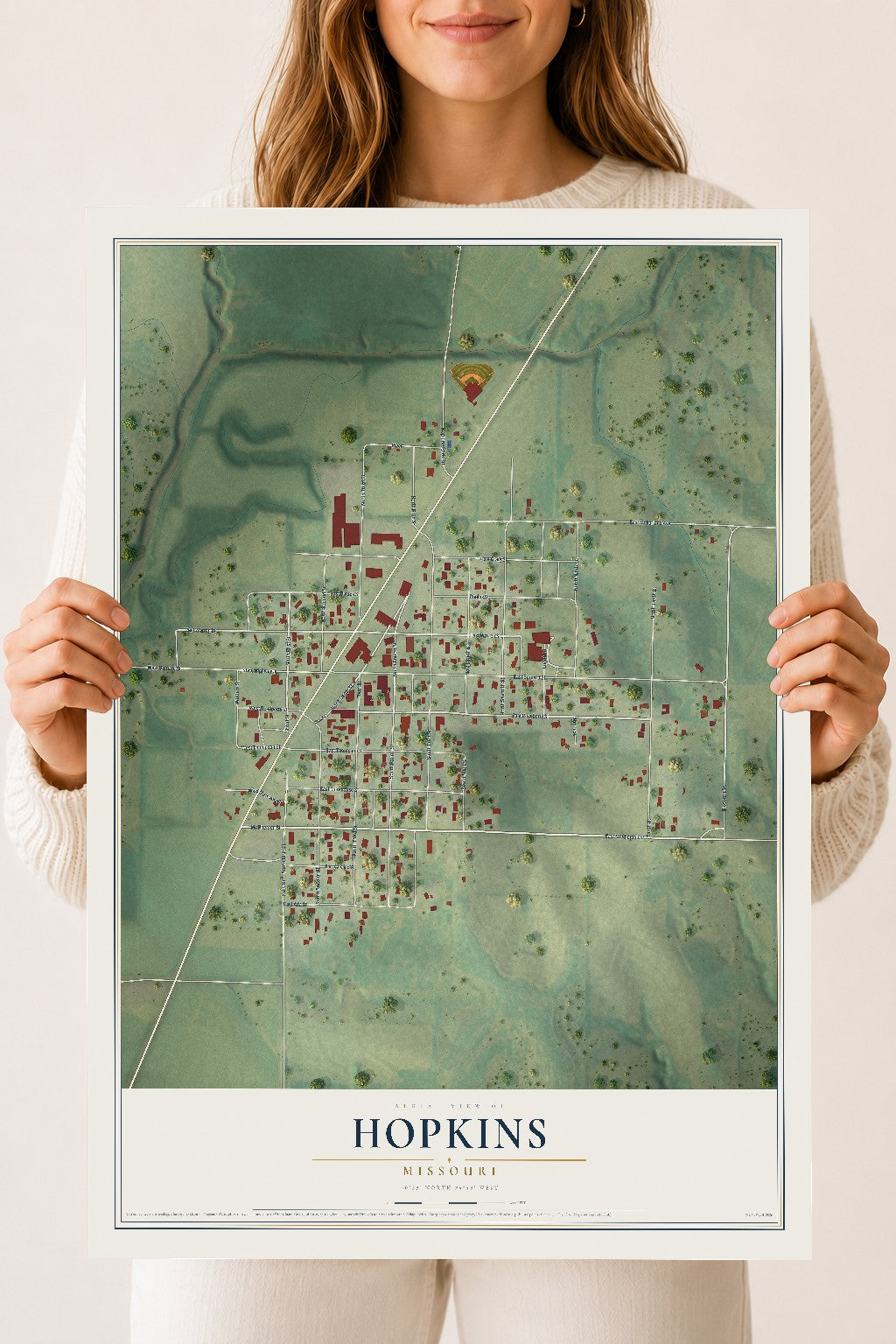 Map of Hopkins, Missouri, 18 x 24 inch unframed archival matte print