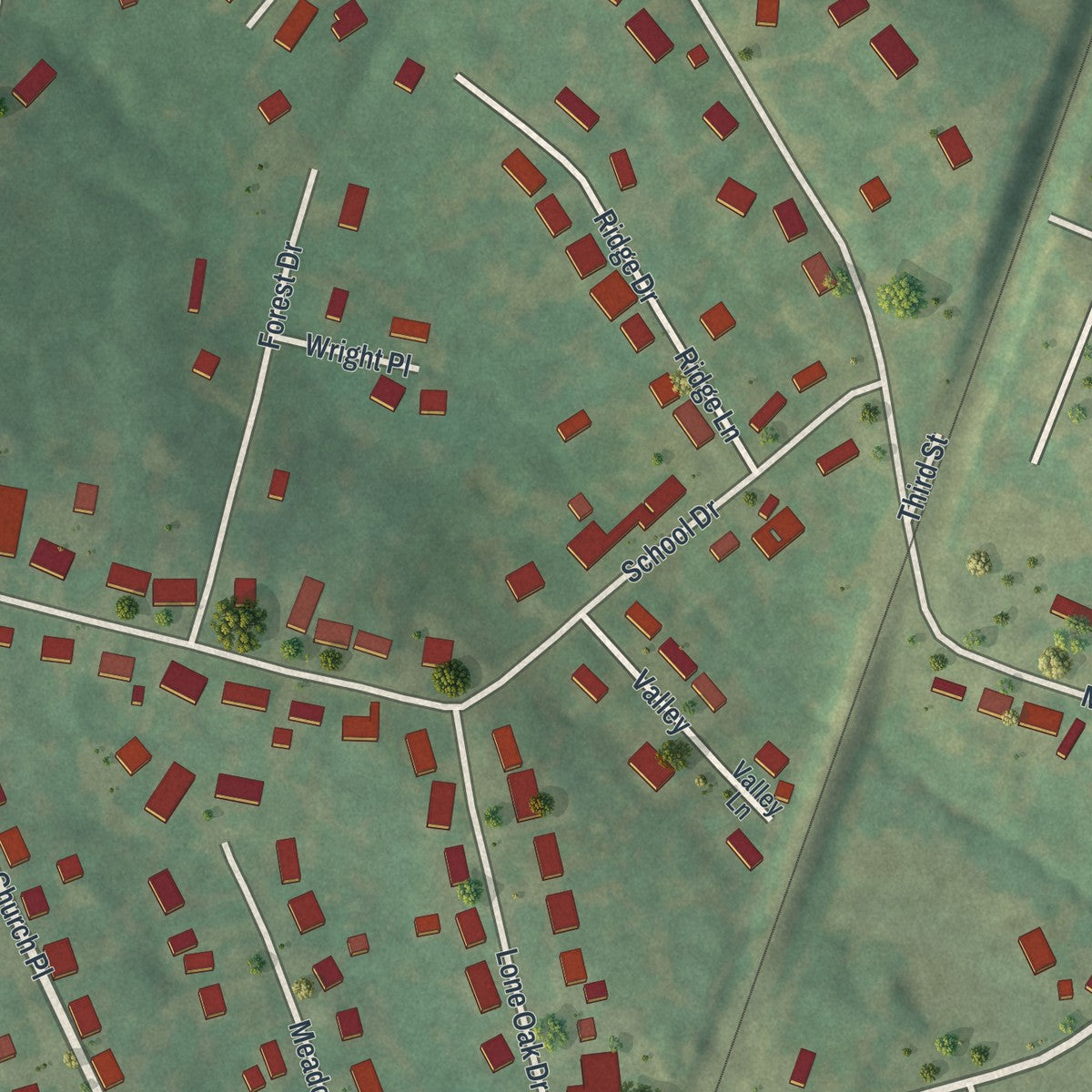 Close-up of the map of Horine, Missouri print showing street and building detail