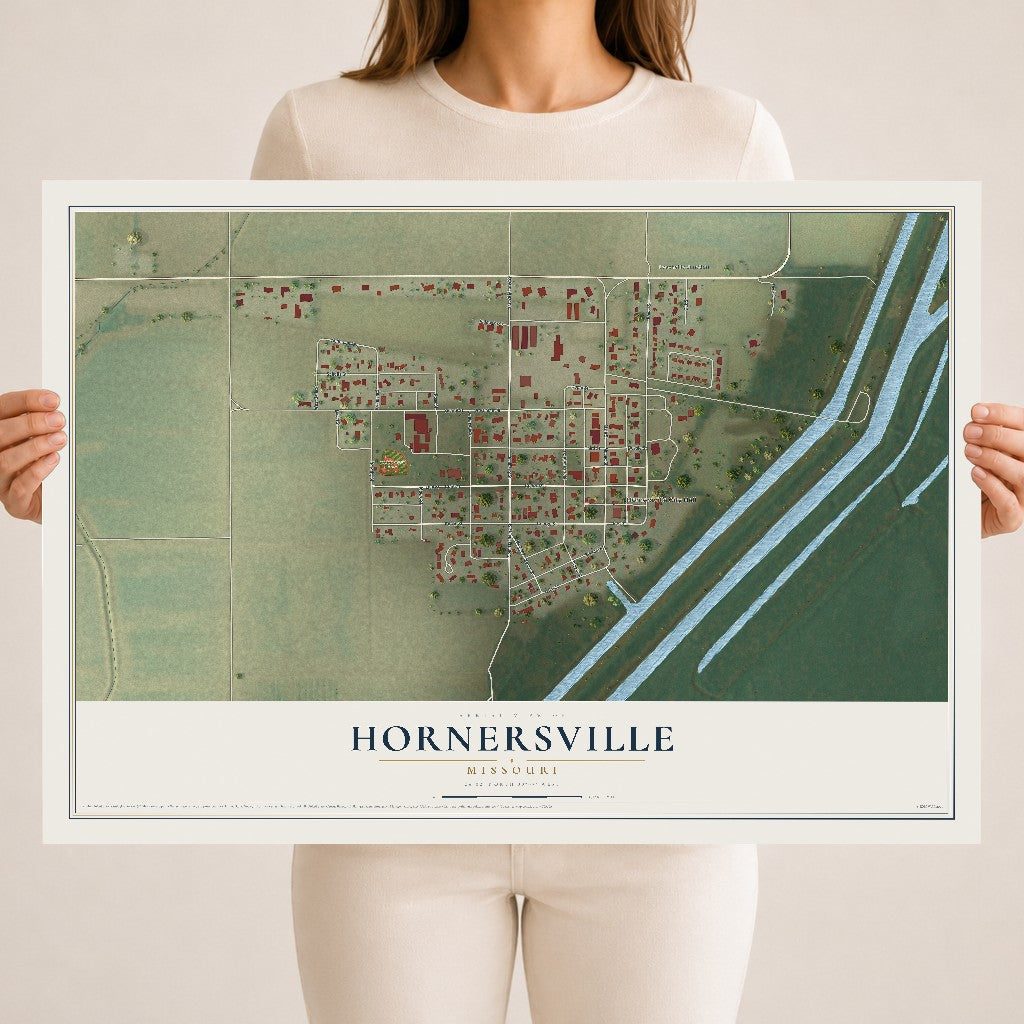 Map of Hornersville, Missouri, 18 x 24 inch unframed archival matte print