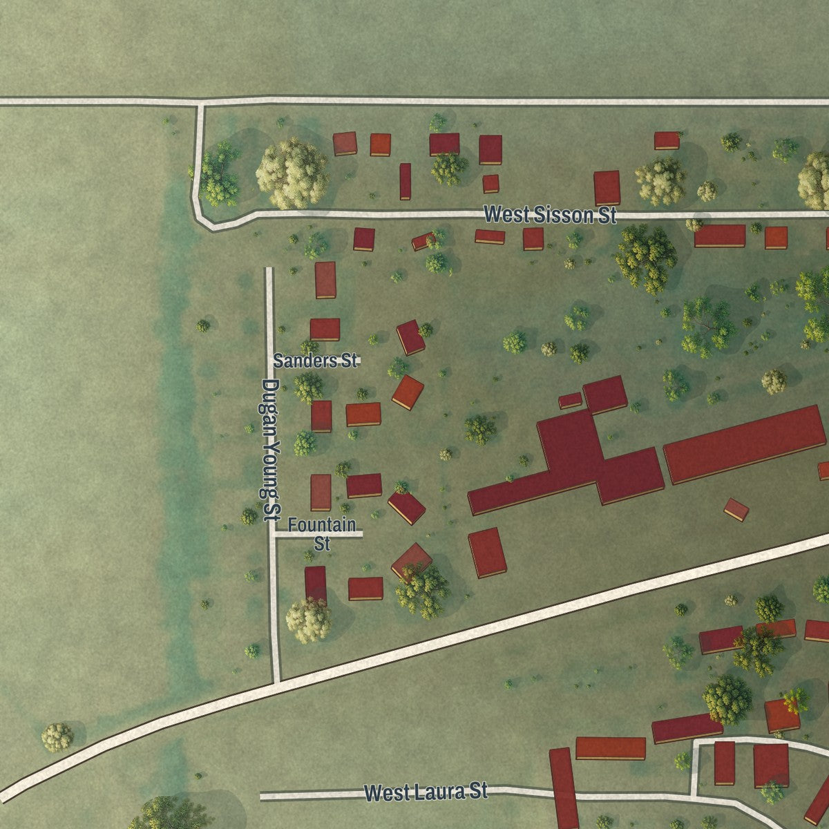Second close-up of the map of Howardville, Missouri print showing more streets and buildings