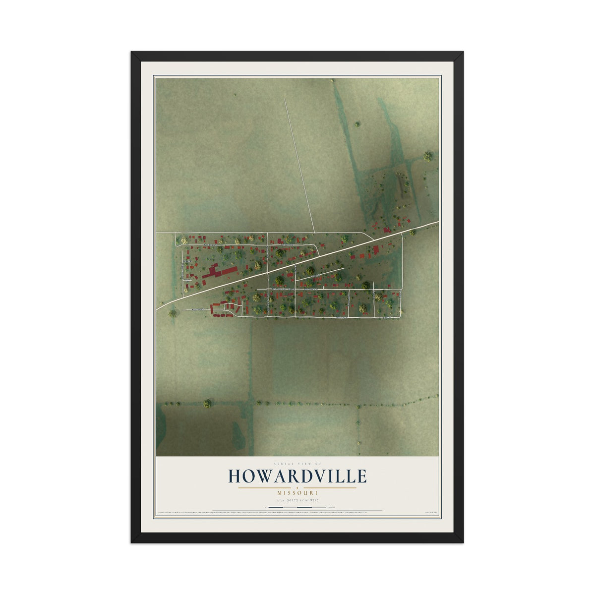 Map of Howardville, Missouri, 12 x 18 inch print in a black wood frame