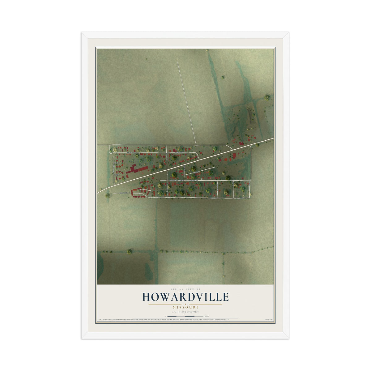 Map of Howardville, Missouri, 12 x 18 inch print in a white wood frame
