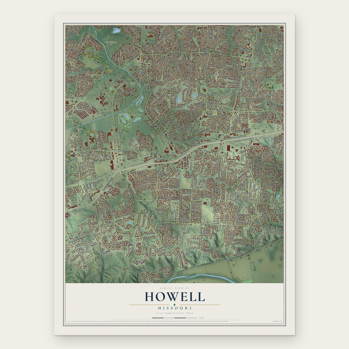 Howell, Missouri map print, the full design
