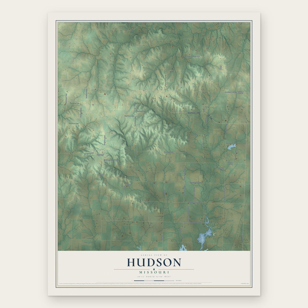 Hudson, Missouri map print, the full design