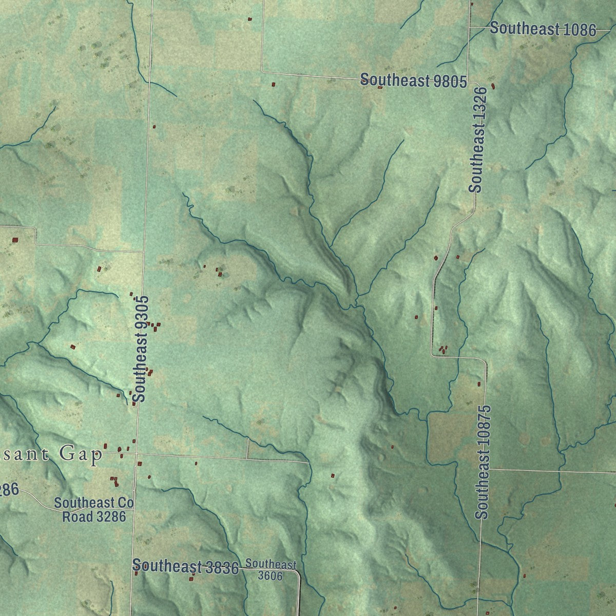 Close-up of the map of Hudson, Missouri print showing street and building detail