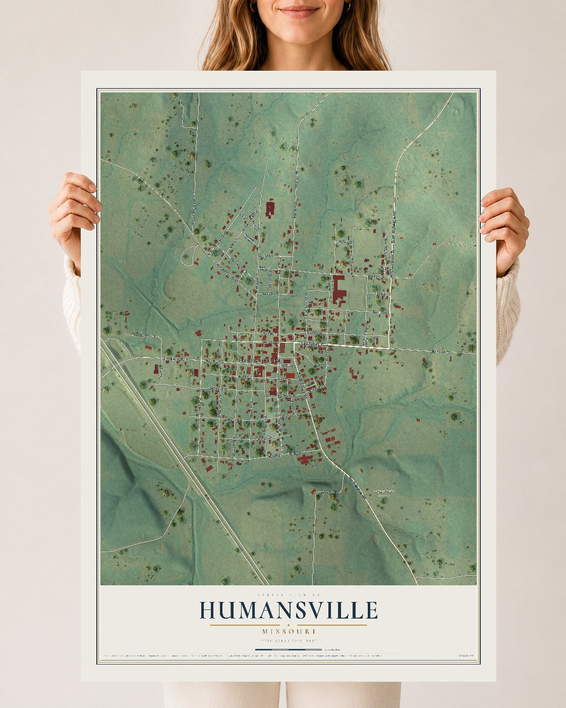 Map of Humansville, Missouri, 24 x 36 inch unframed archival matte print
