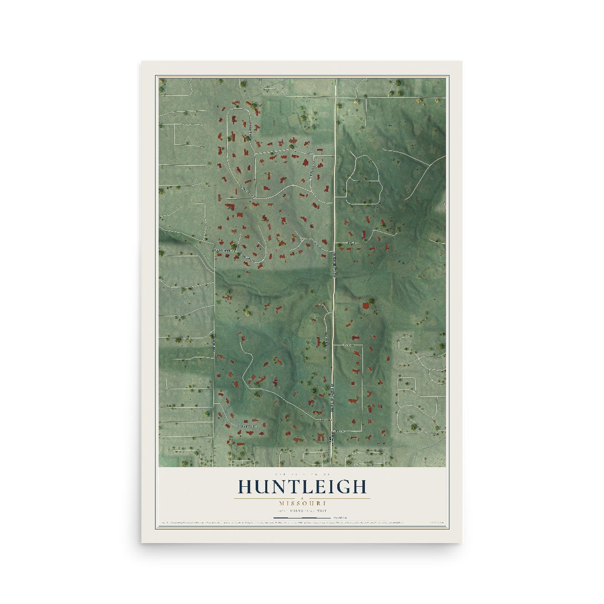 Map of Huntleigh, Missouri, 12 x 18 inch unframed archival matte print
