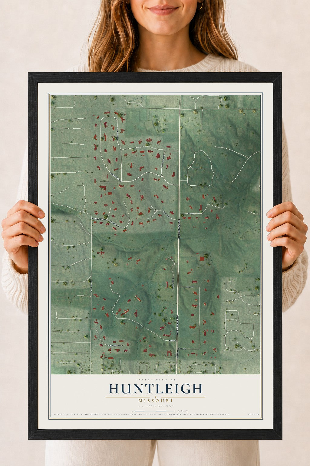 Map of Huntleigh, Missouri, 18 x 24 inch print in a black wood frame