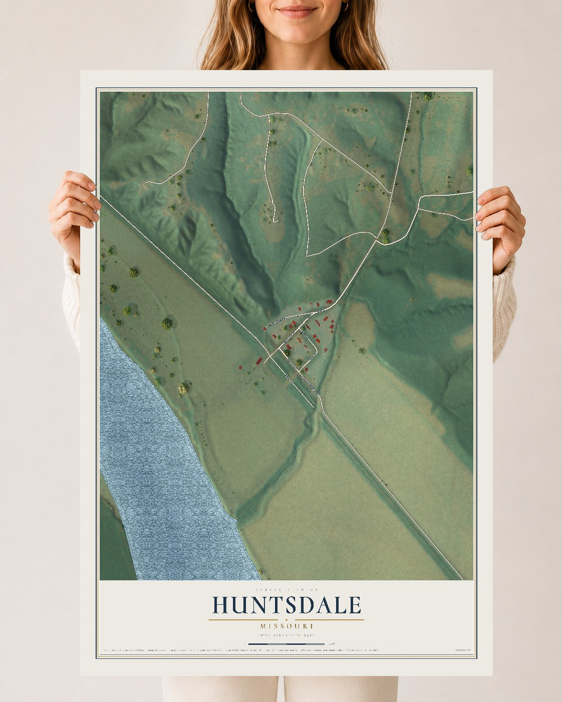 Map of Huntsdale, Missouri, 24 x 36 inch unframed archival matte print