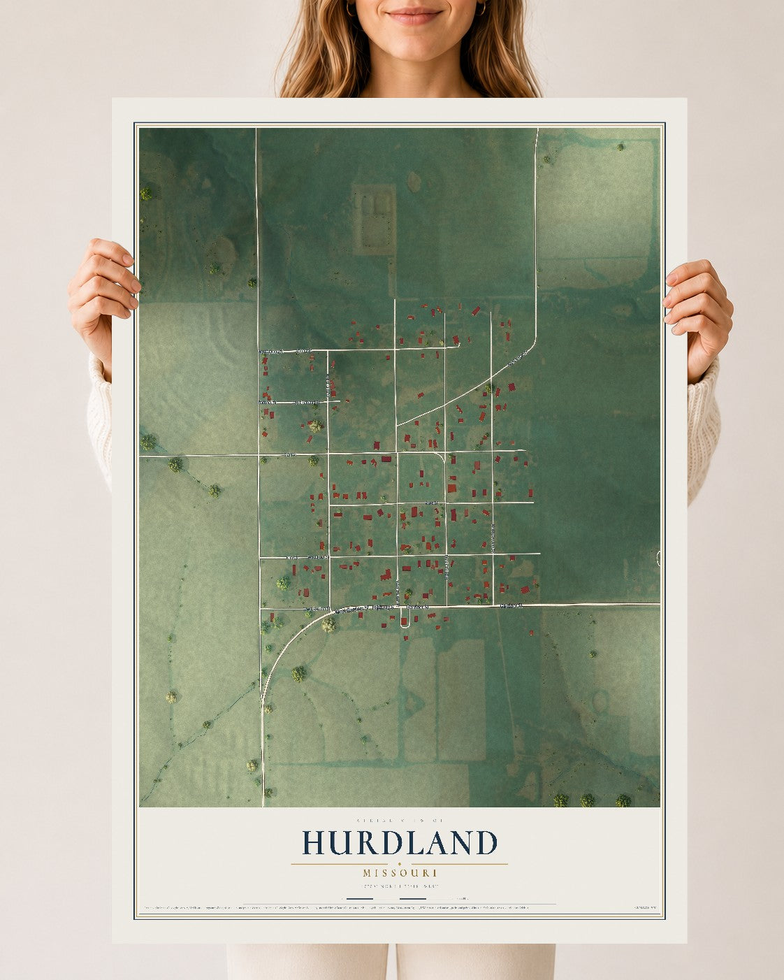 Map of Hurdland, Missouri, 24 x 36 inch unframed archival matte print