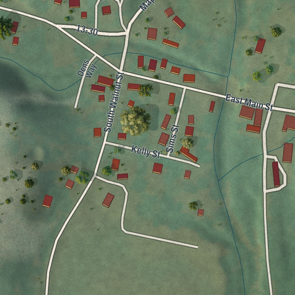 Close-up of the map of Hurley, Missouri print showing street and building detail