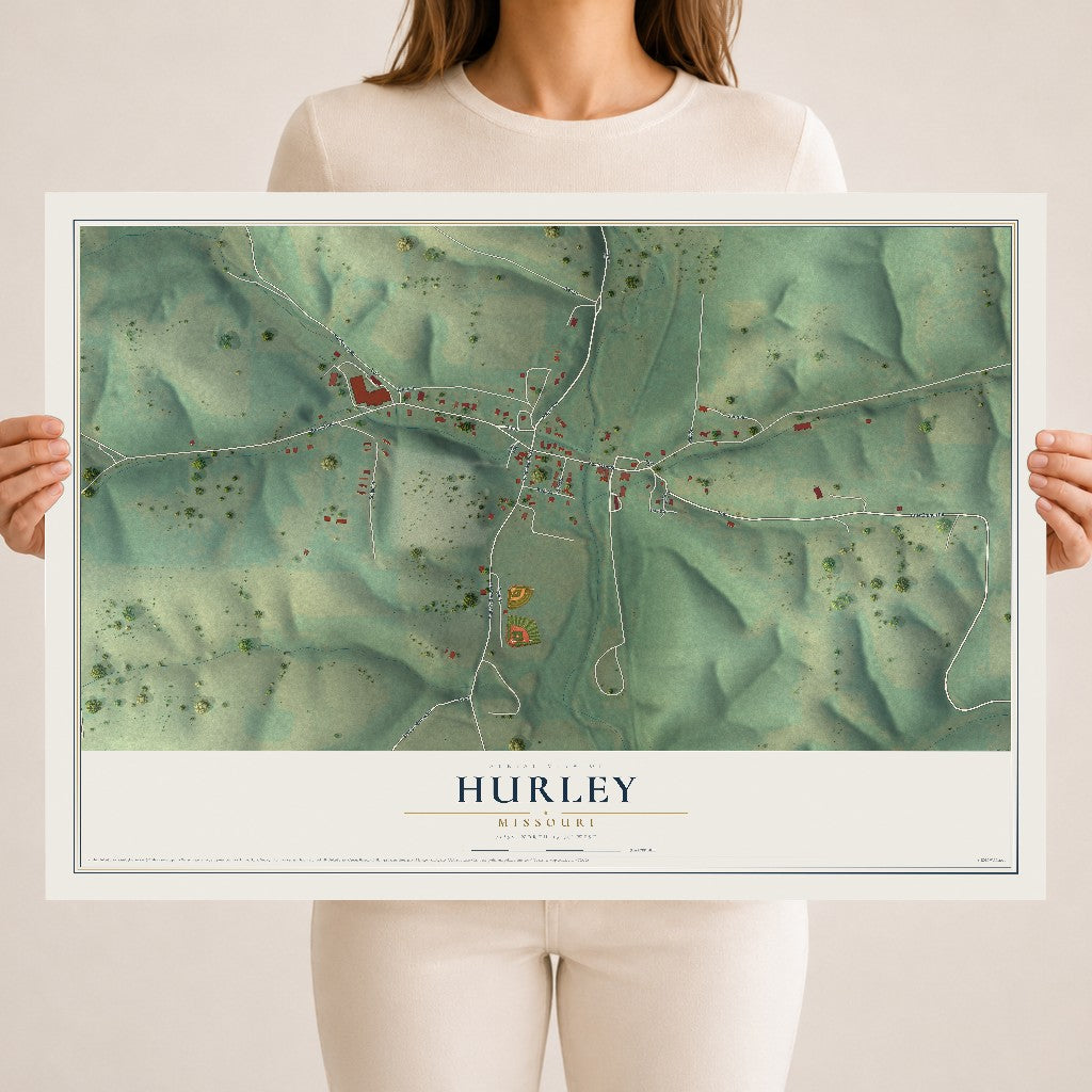 Map of Hurley, Missouri, 18 x 24 inch unframed archival matte print