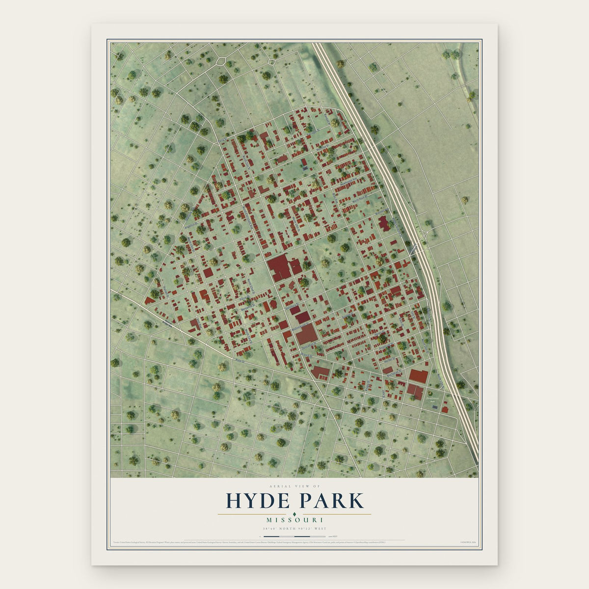 Hyde Park, Missouri map print, the full design