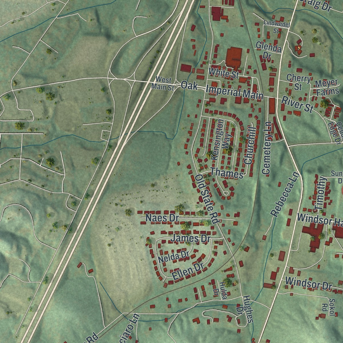 Close-up of the map of Imperial, Missouri print showing street and building detail