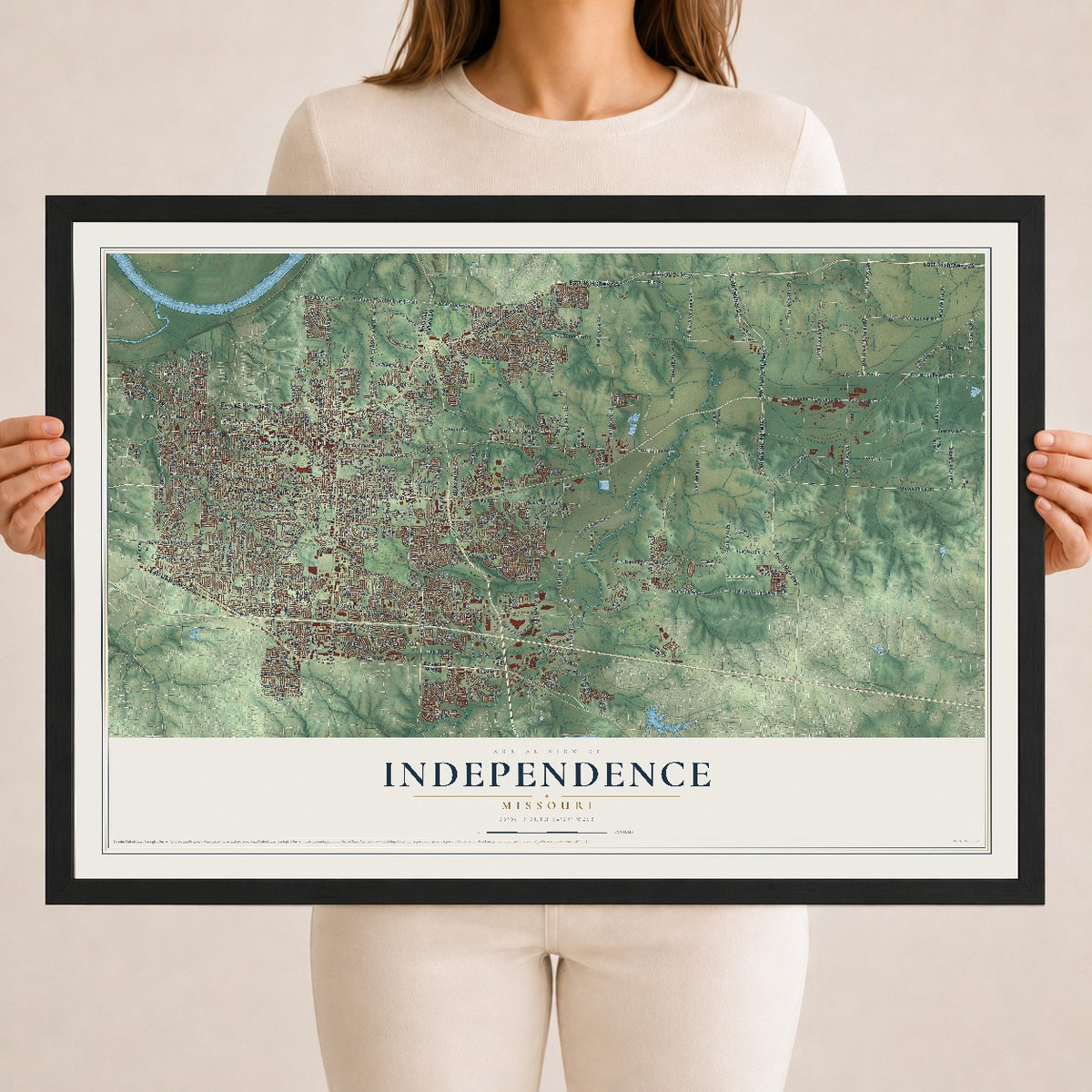 Map of Independence, Missouri, 18 x 24 inch print in a black wood frame