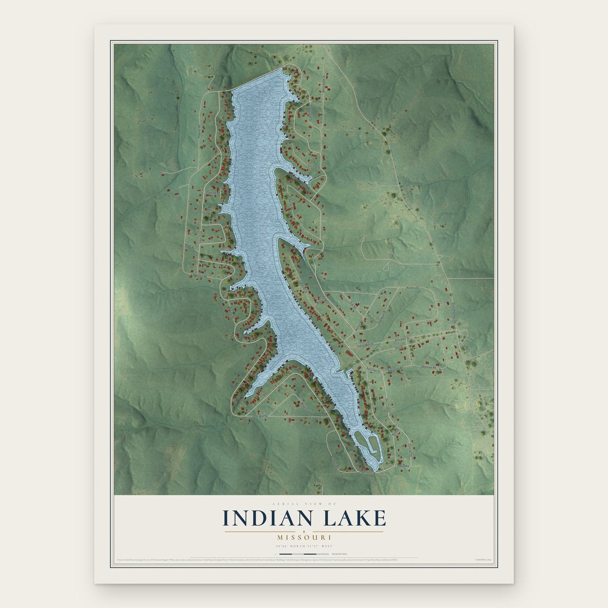 Indian Lake, Missouri map print, the full design