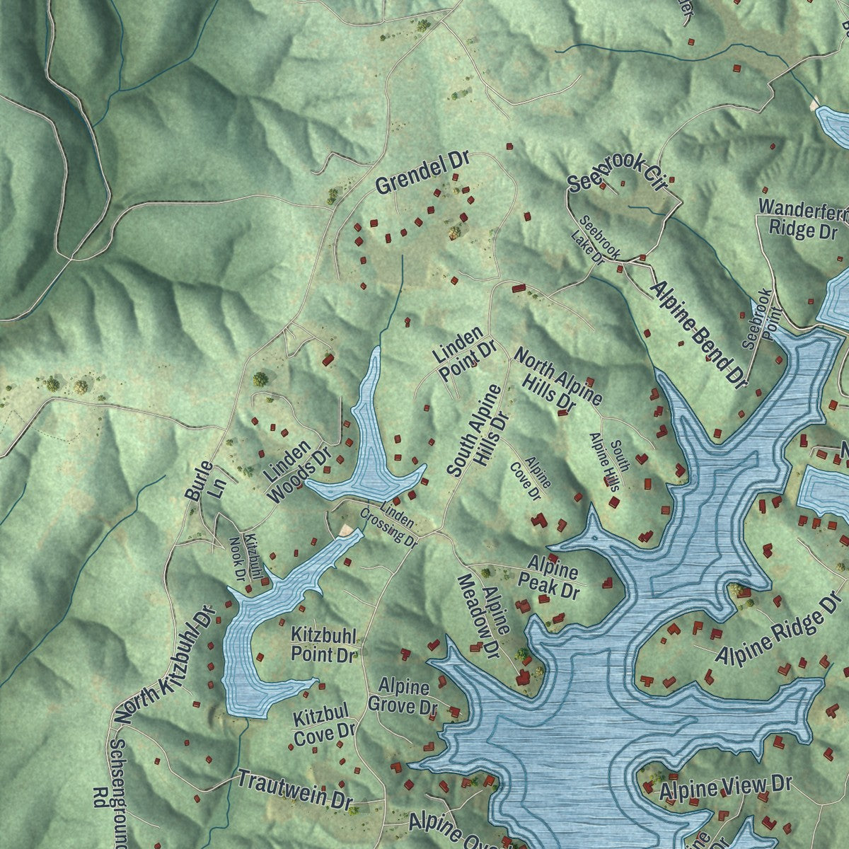 Second close-up of the map of Innsbrook, Missouri print showing more streets and buildings