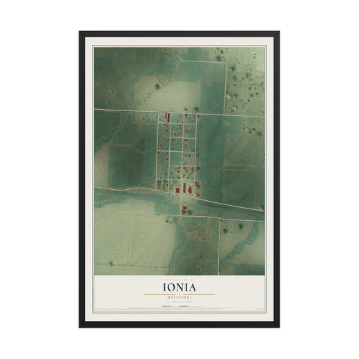 Map of Ionia, Missouri, 12 x 18 inch print in a black wood frame