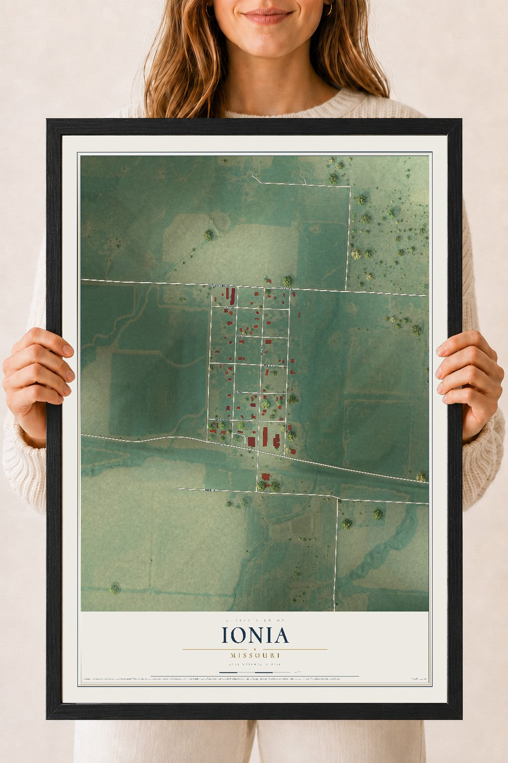 Map of Ionia, Missouri, 18 x 24 inch print in a black wood frame