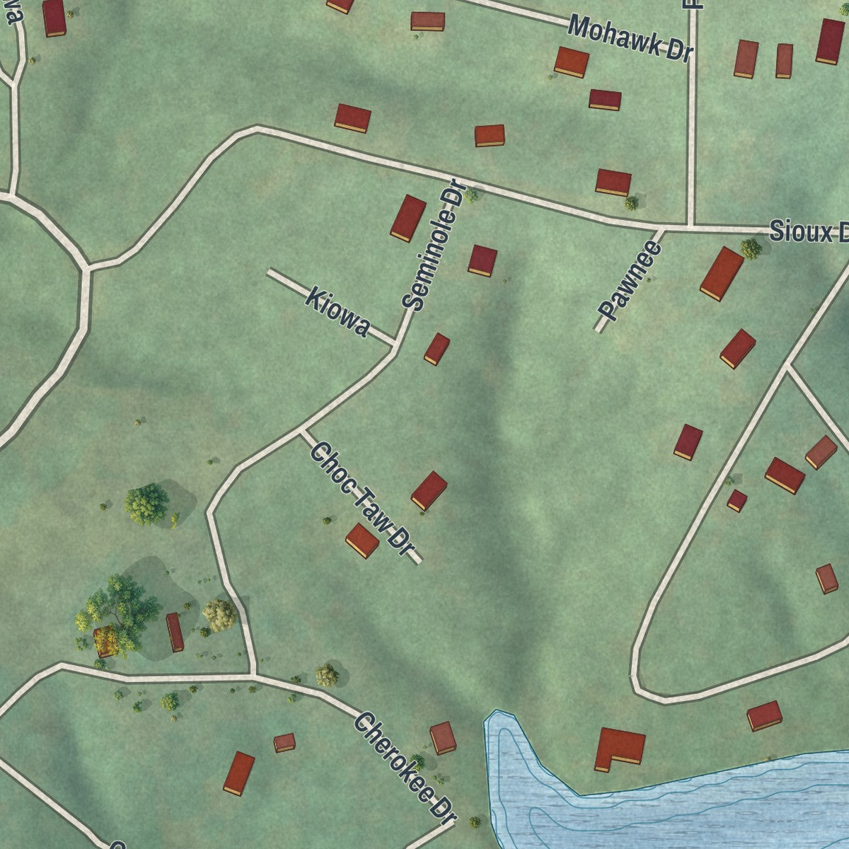 Second close-up of the map of Irondale, Missouri print showing more streets and buildings