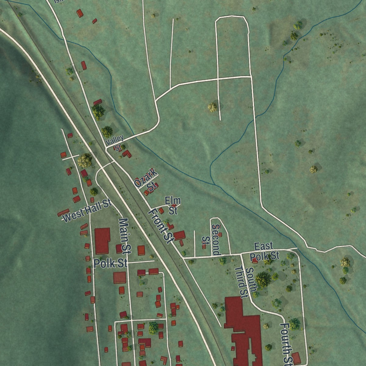 Second close-up of the map of Ironton, Missouri print showing more streets and buildings