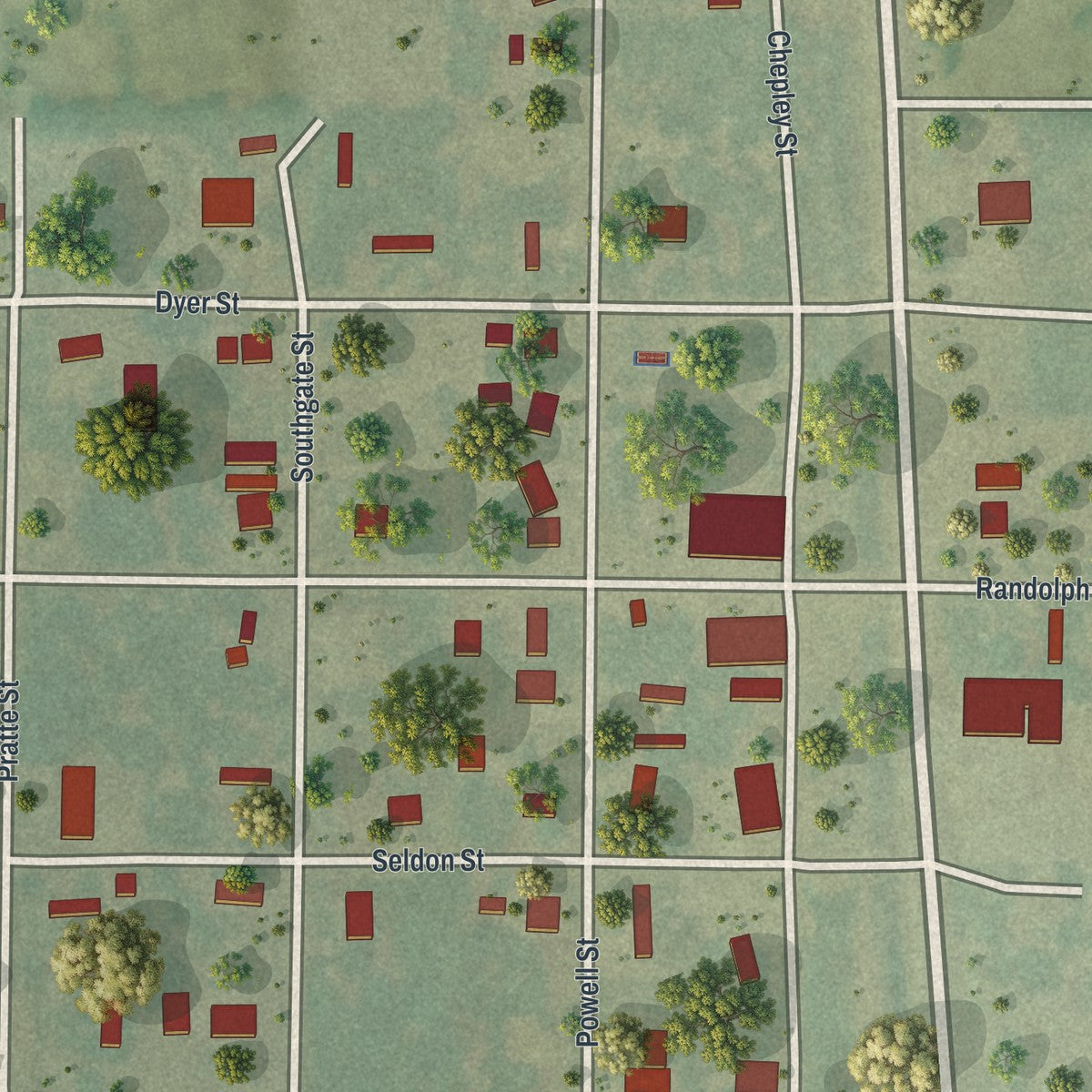 Close-up of the map of Jacksonville, Missouri print showing street and building detail
