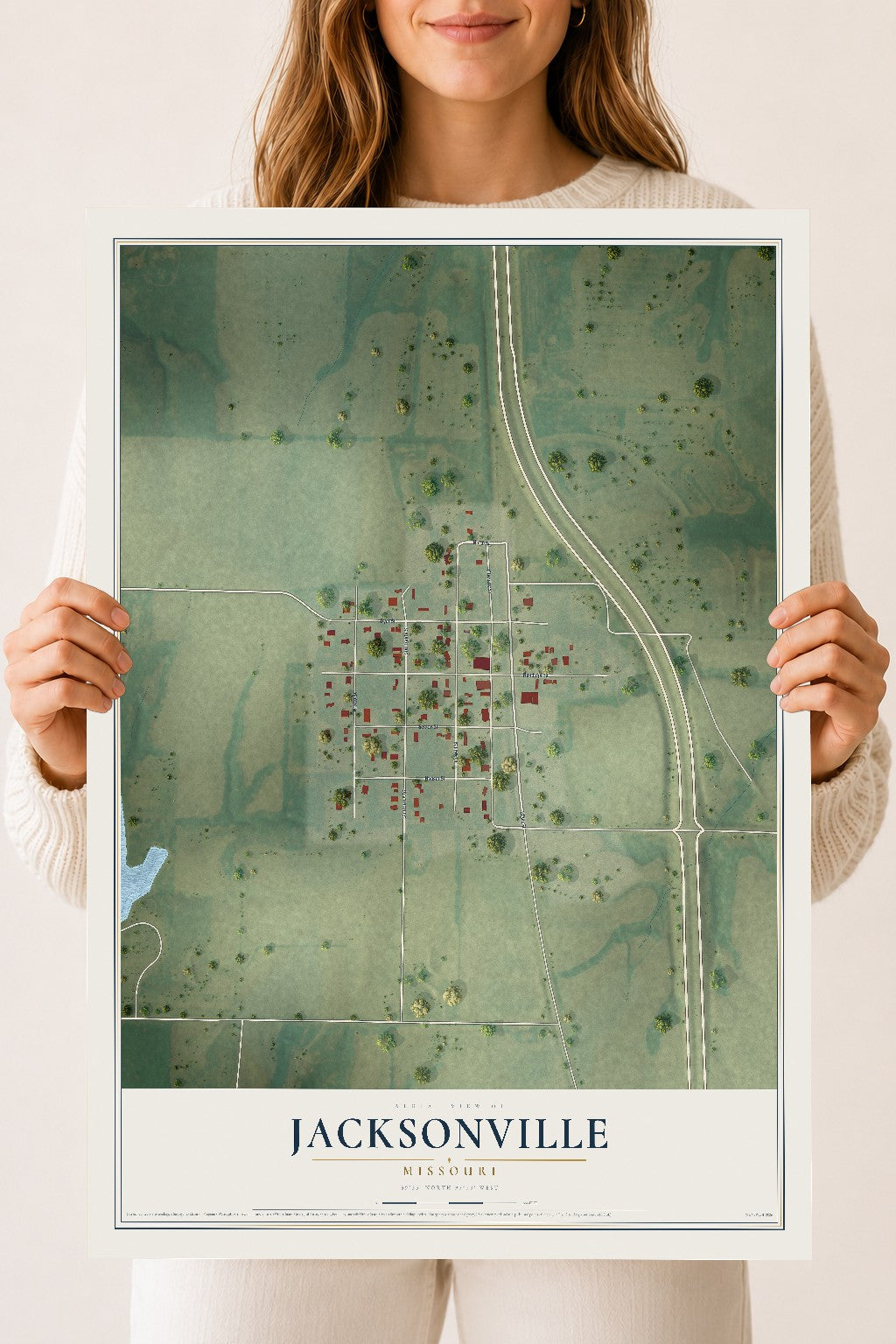 Map of Jacksonville, Missouri, 18 x 24 inch unframed archival matte print