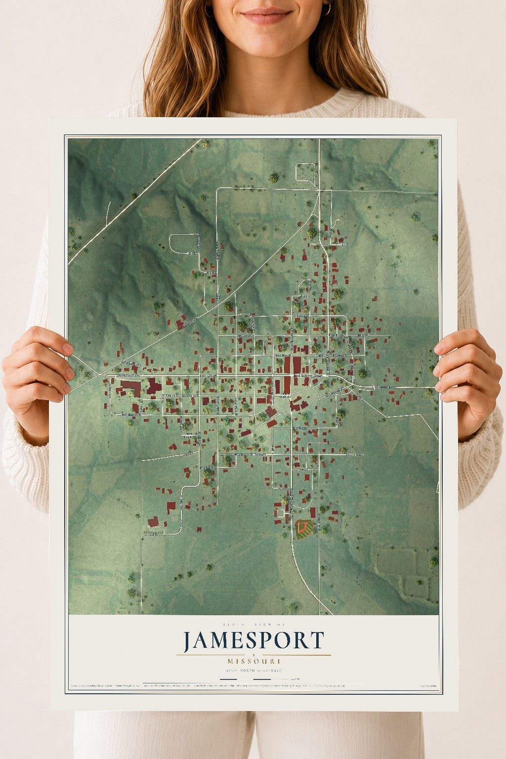 Map of Jamesport, Missouri, 18 x 24 inch unframed archival matte print