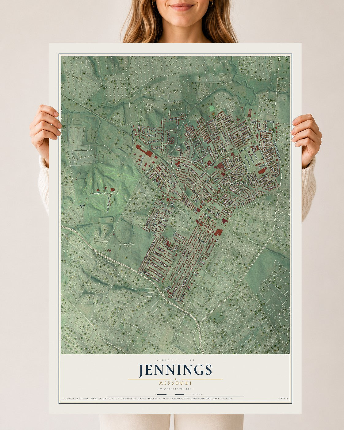 Map of Jennings, Missouri, 24 x 36 inch unframed archival matte print