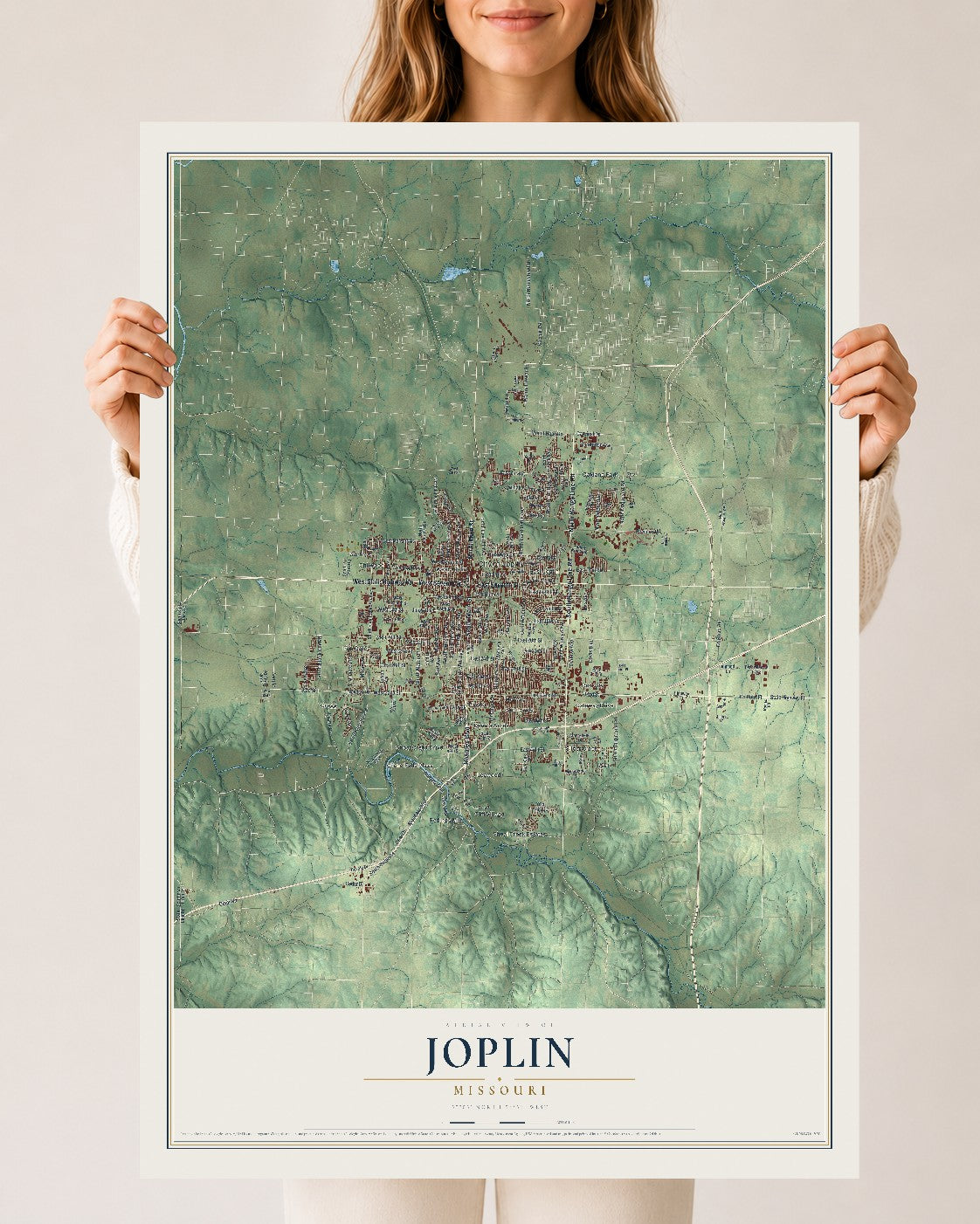 Map of Joplin, Missouri, 24 x 36 inch unframed archival matte print