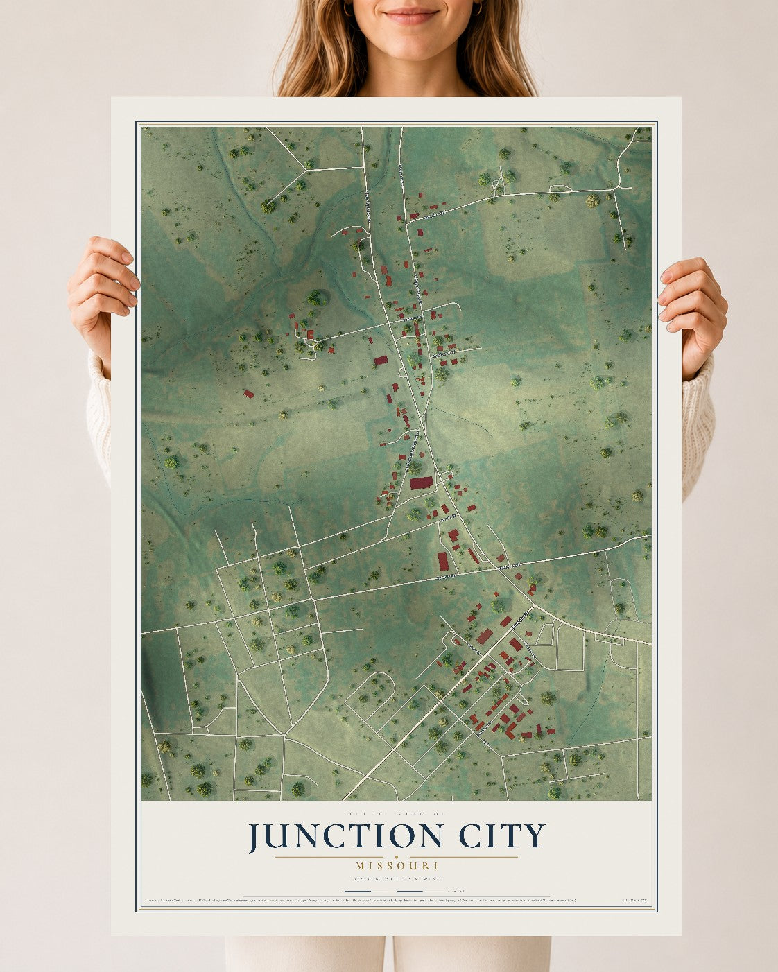 Map of Junction City, Missouri, 24 x 36 inch unframed archival matte print