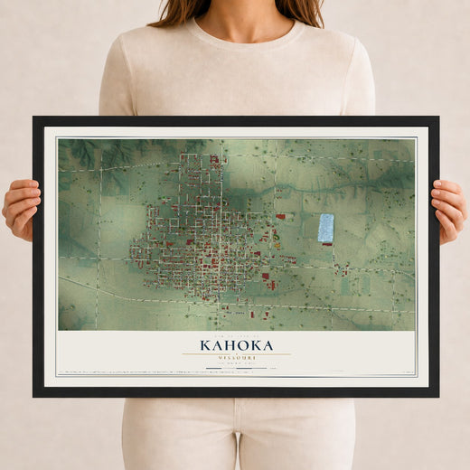 Map of Kahoka, Missouri, 12 x 18 inch print in a black wood frame
