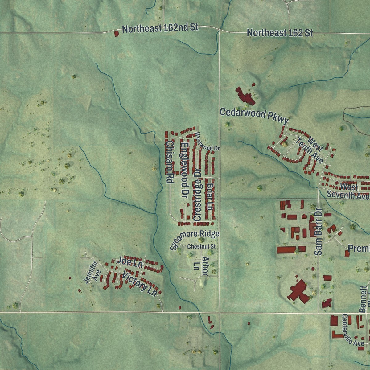 Second close-up of the map of Kearney, Missouri print showing more streets and buildings