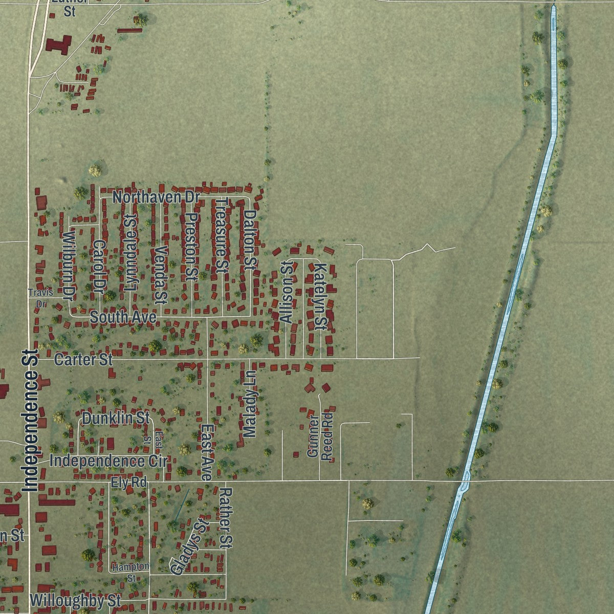 Second close-up of the map of Kennett, Missouri print showing more streets and buildings