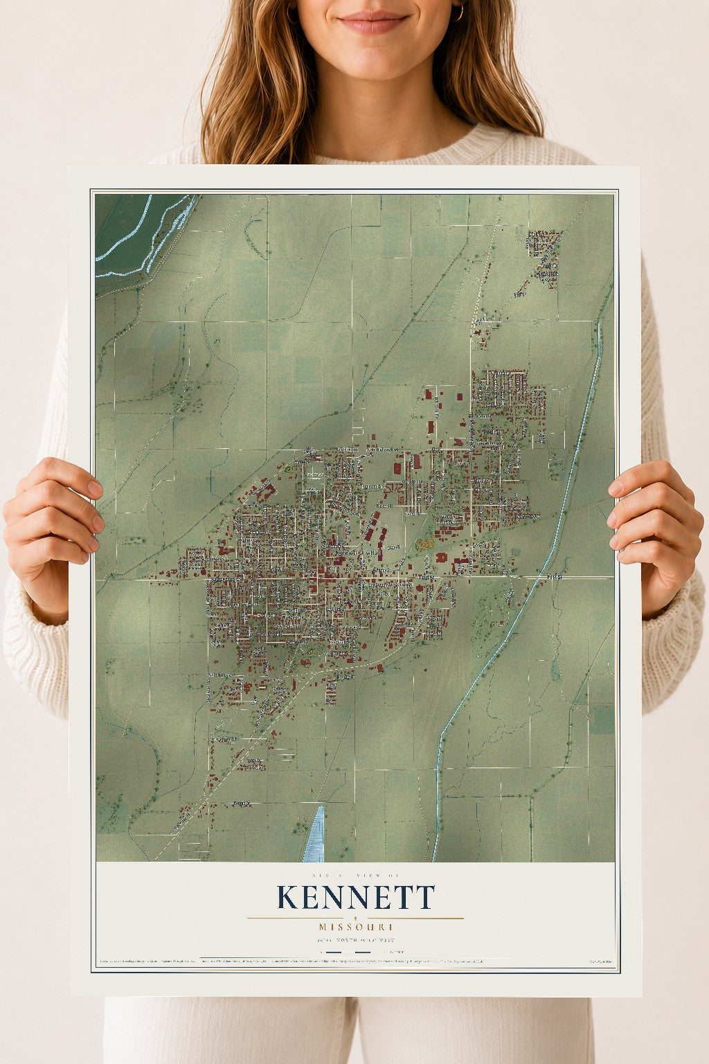 Map of Kennett, Missouri, 18 x 24 inch unframed archival matte print