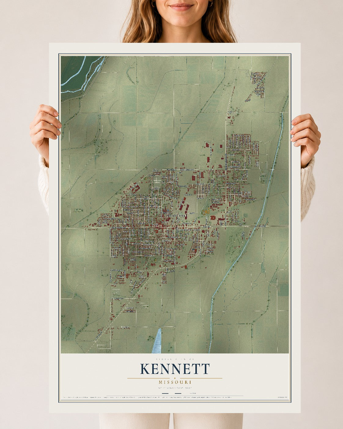Map of Kennett, Missouri, 24 x 36 inch unframed archival matte print