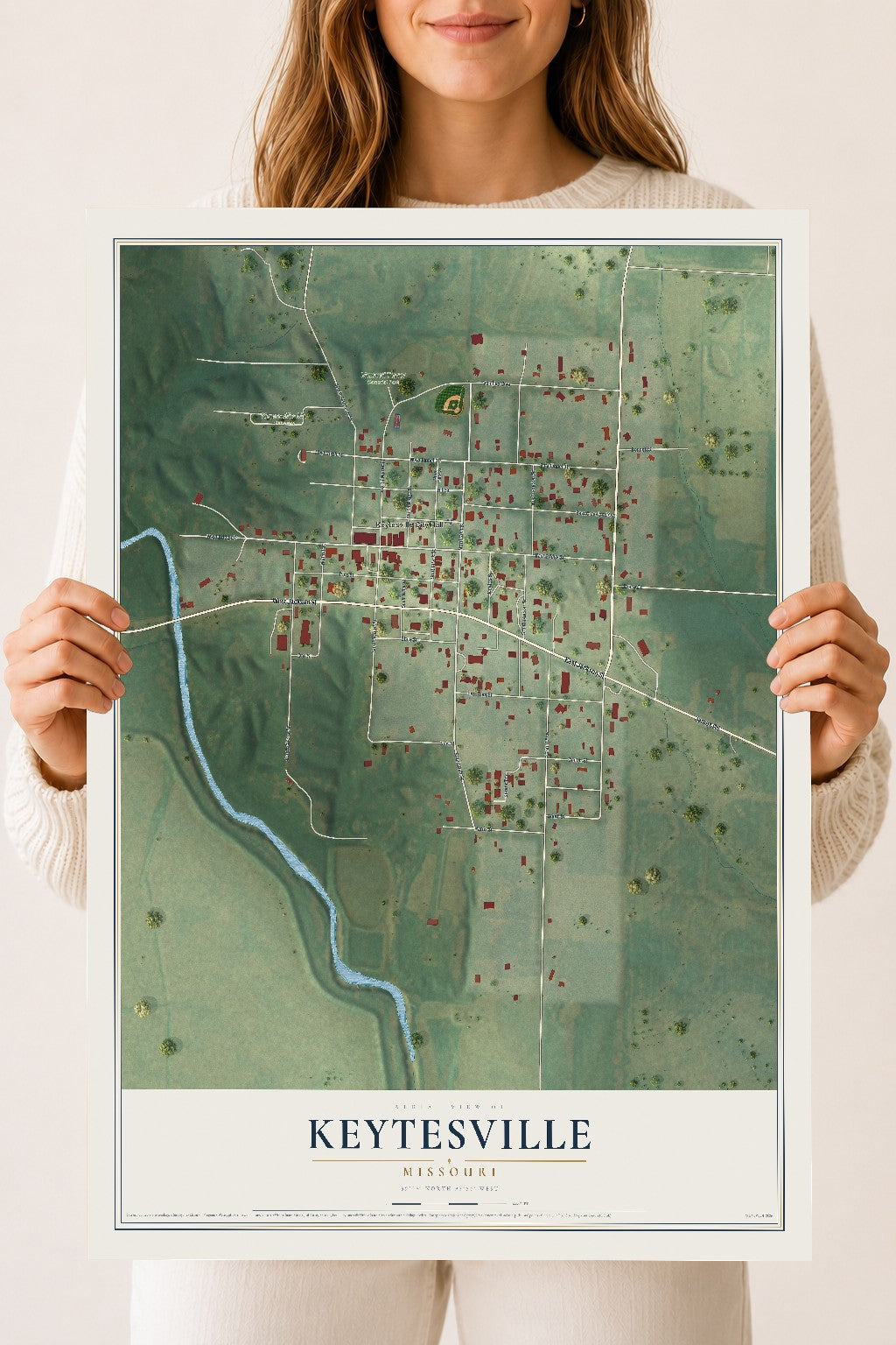 Map of Keytesville, Missouri, 18 x 24 inch unframed archival matte print