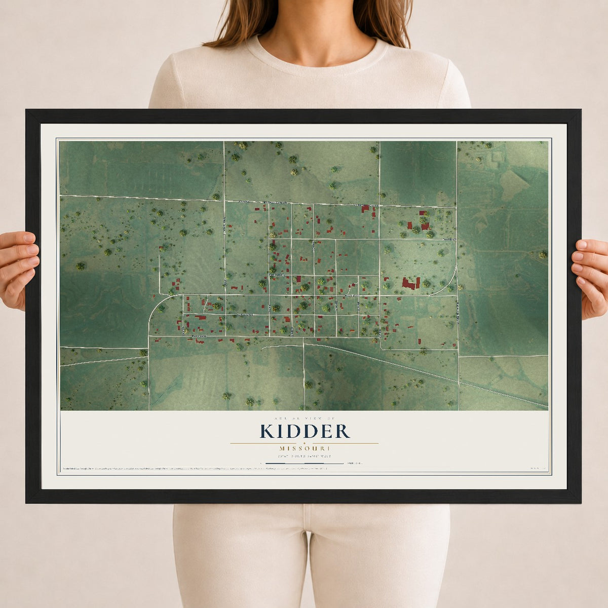 Map of Kidder, Missouri, 18 x 24 inch print in a black wood frame