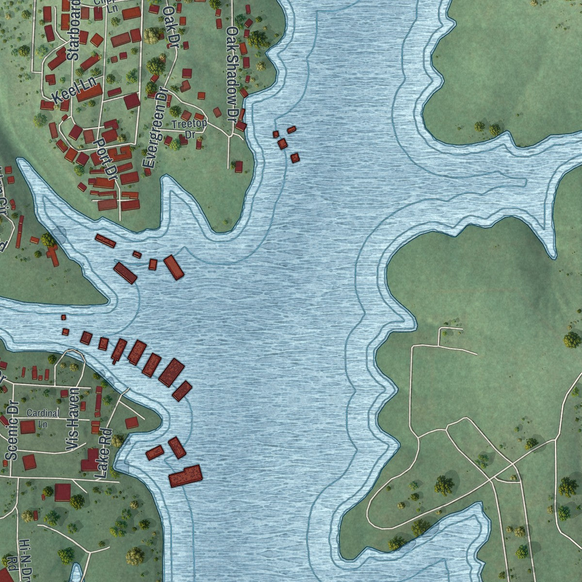 Second close-up of the map of Kimberling City, Missouri print showing more streets and buildings