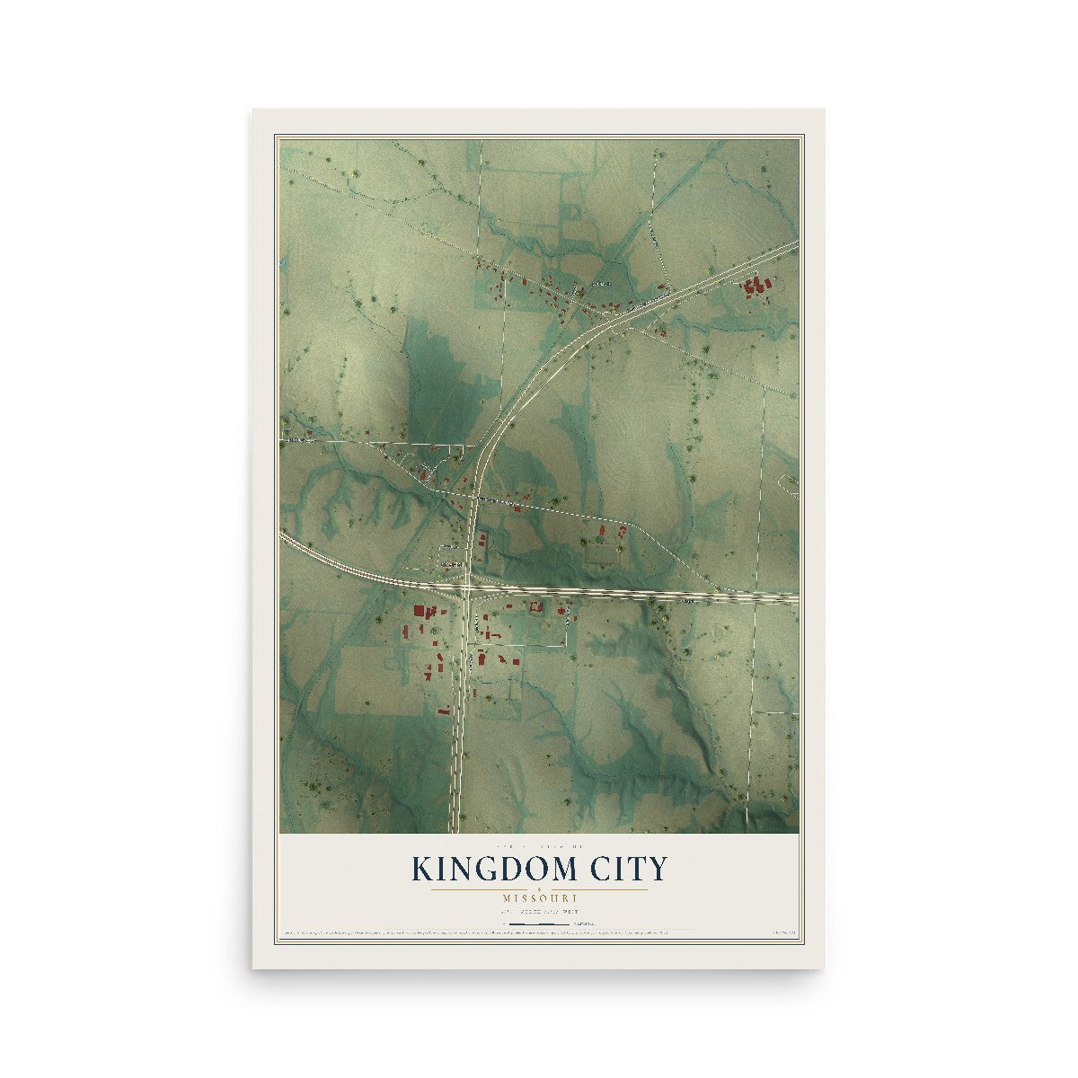 Map of Kingdom City, Missouri, 12 x 18 inch unframed archival matte print