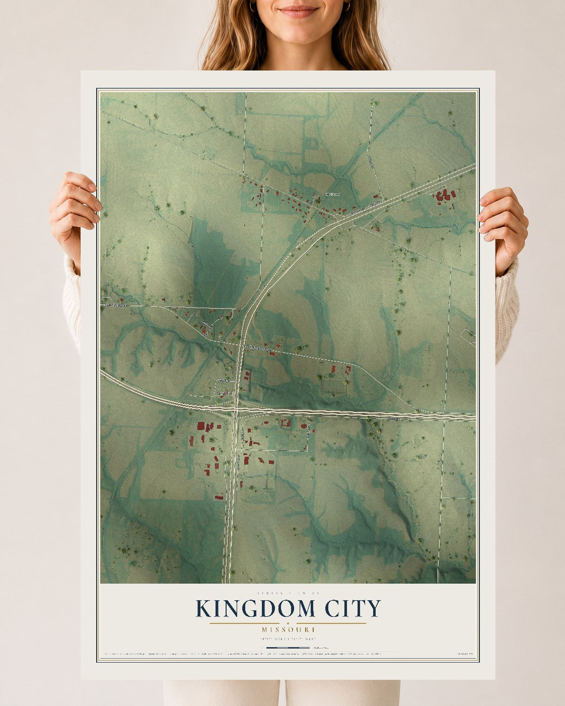 Map of Kingdom City, Missouri, 24 x 36 inch unframed archival matte print
