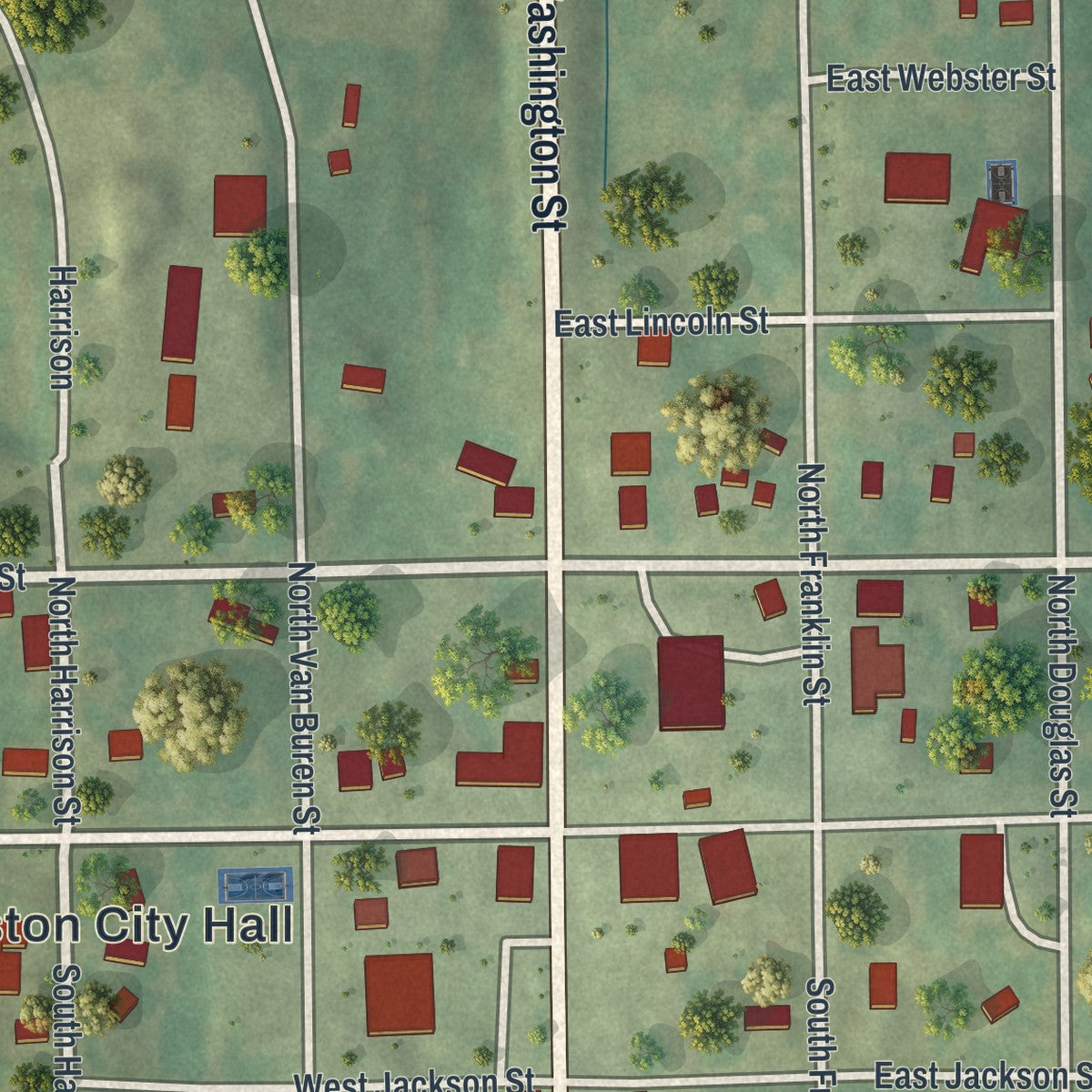 Close-up of the map of Kingston, Missouri print showing street and building detail