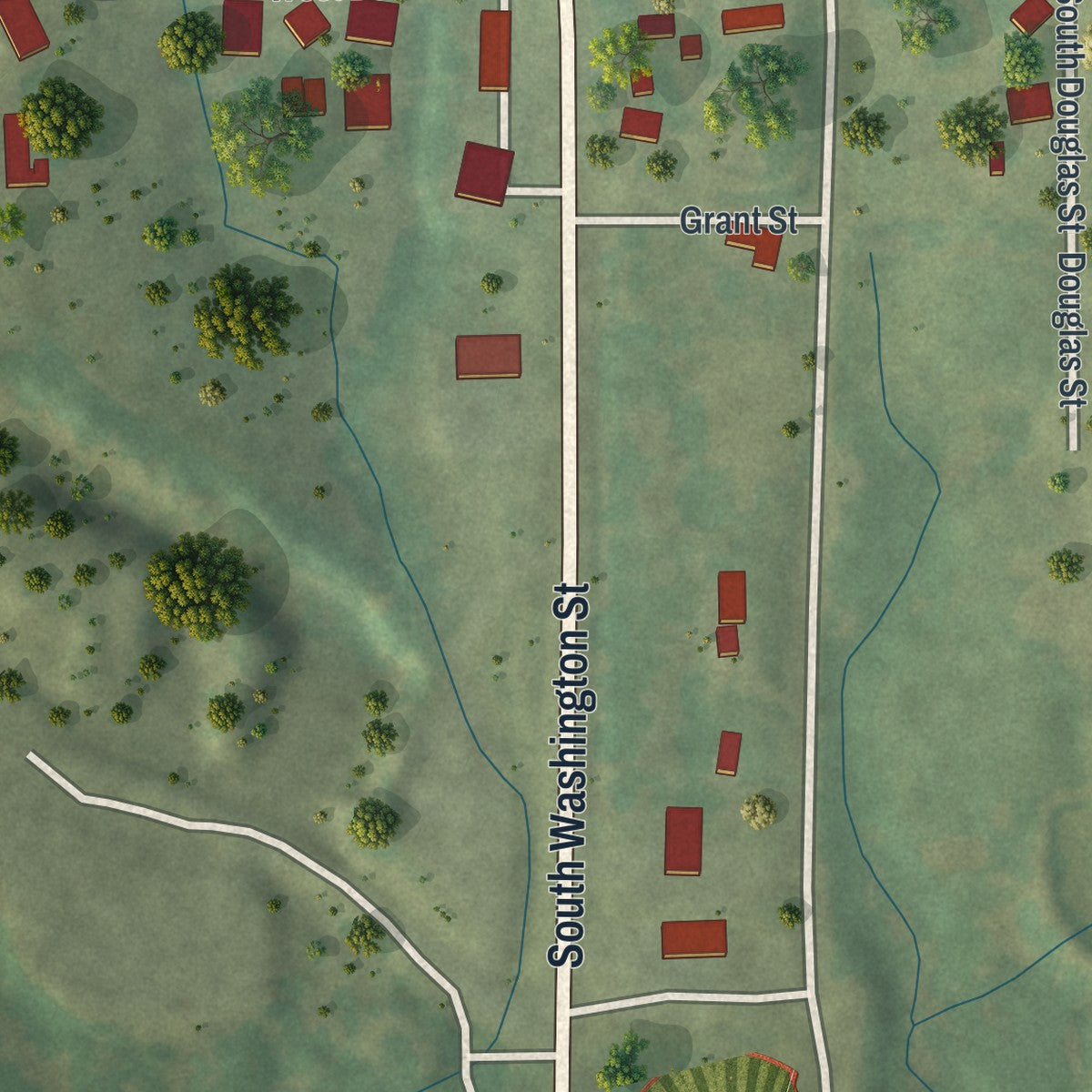 Second close-up of the map of Kingston, Missouri print showing more streets and buildings
