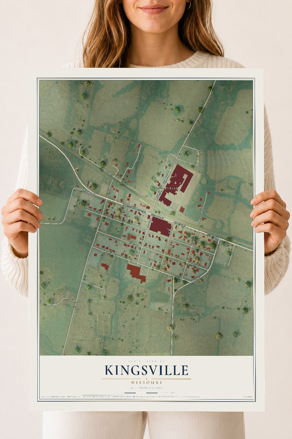 Map of Kingsville, Missouri, 18 x 24 inch unframed archival matte print