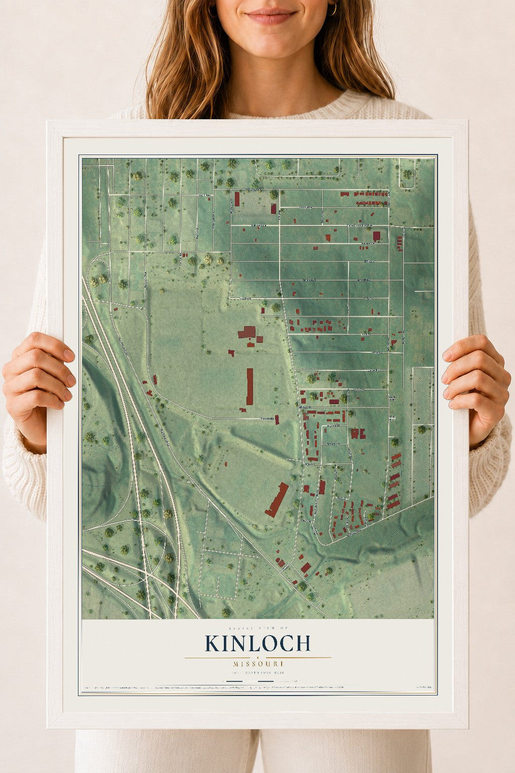Map of Kinloch, Missouri, 18 x 24 inch print in a white wood frame