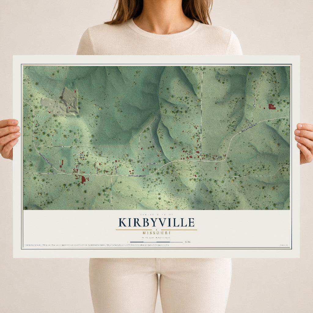 Map of Kirbyville, Missouri, 18 x 24 inch unframed archival matte print