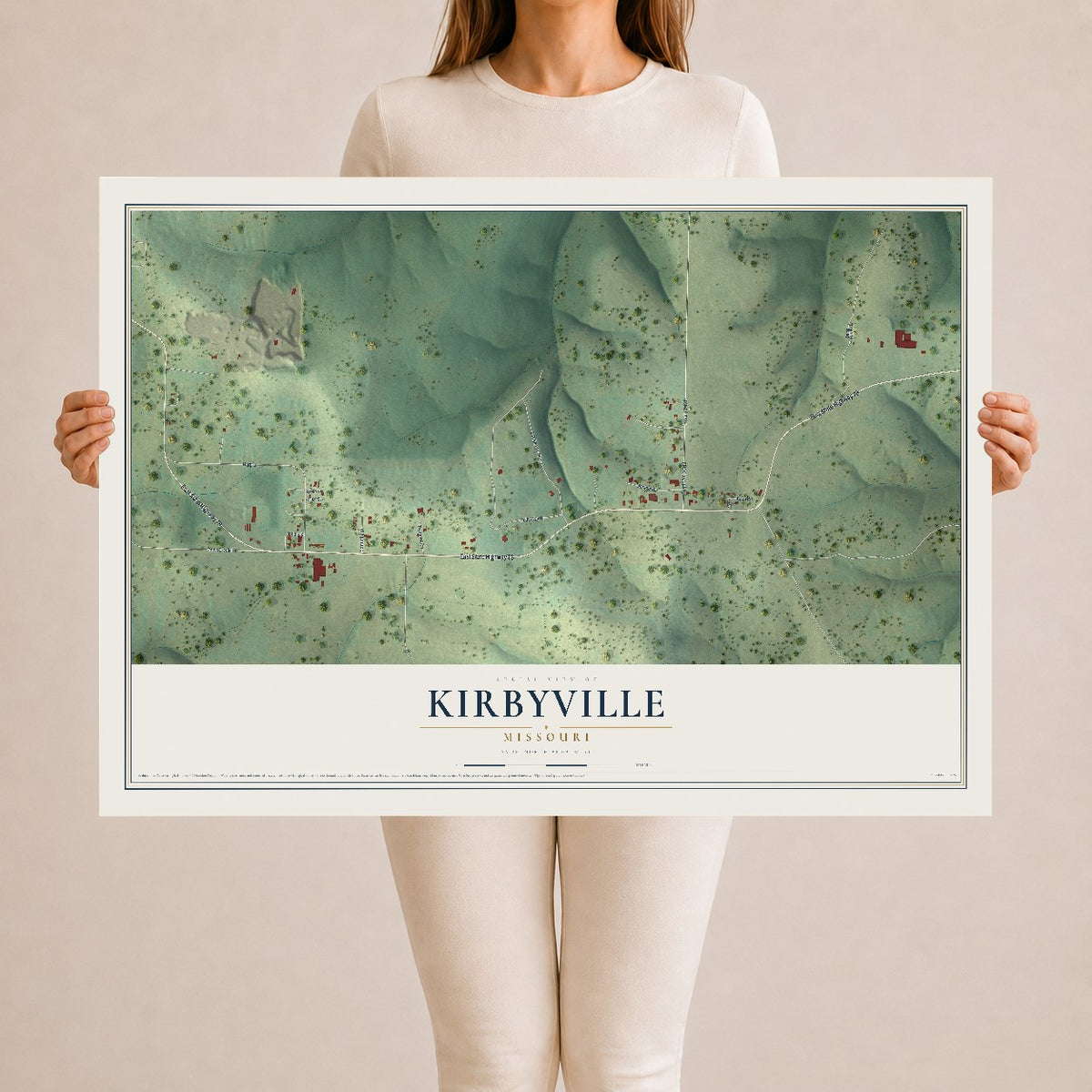 Map of Kirbyville, Missouri, 24 x 36 inch unframed archival matte print