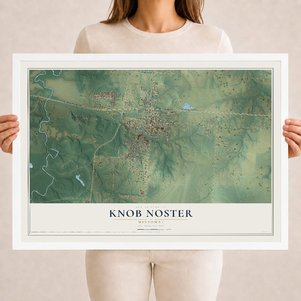 Map of Knob Noster, Missouri, 18 x 24 inch print in a white wood frame